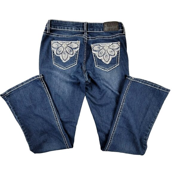 Womens Jeans Fancy Stitching Lace Pocket Stretch Western Juniors Size 9  JH1191 - Picture 1 of 4